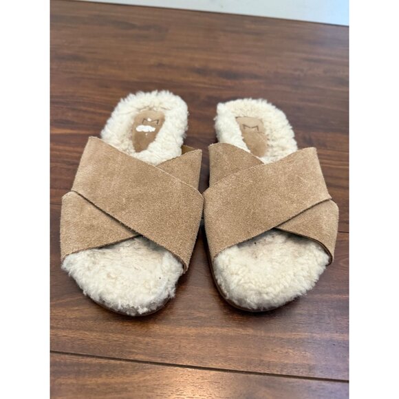 Marc Fisher LTD Women's Canna Shearling Slide‎ Sandals Size 7 Suede Leather Chia - Picture 4 of 11